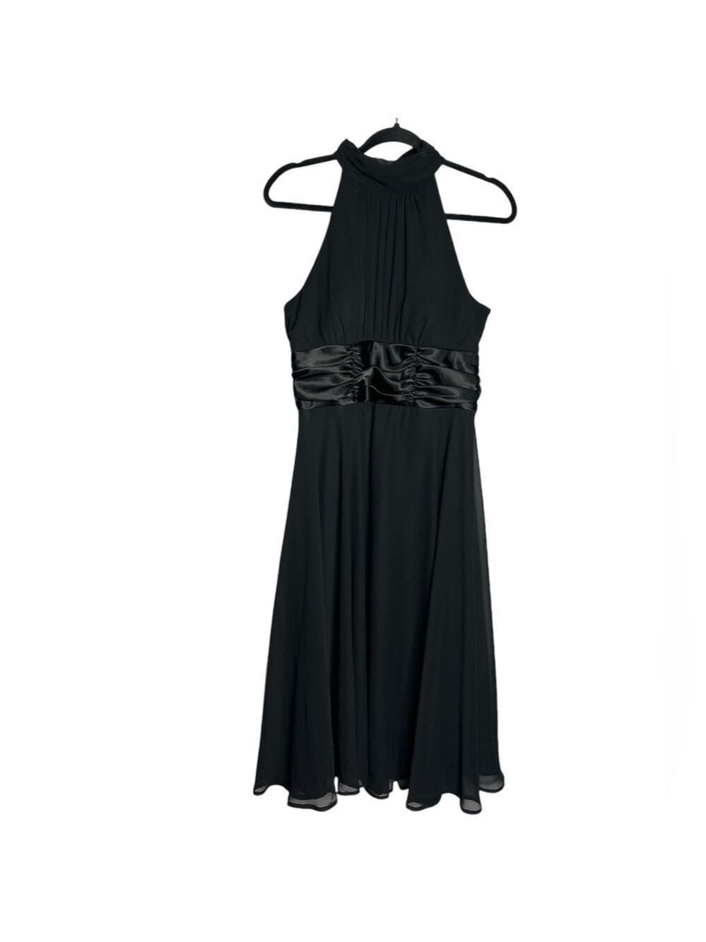Connected Apparel Black Chiffon Satin Lined High Neck Halter Dress Holiday-Sz 10